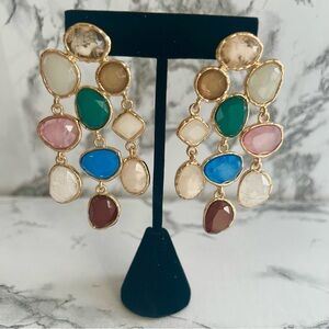 Chico’s Earrings No Droop Rainbow Resin NWOT Multicolor Party Statement Chic Mod